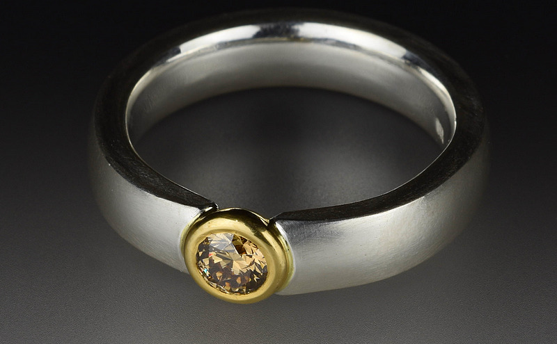 Pure silver, 22ct gold and diamond ring 1905